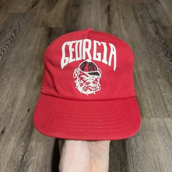 Georgia Bulldogs Snapback Hat Red‎ White Mesh Trucker Vintage 70s 80s USA Made